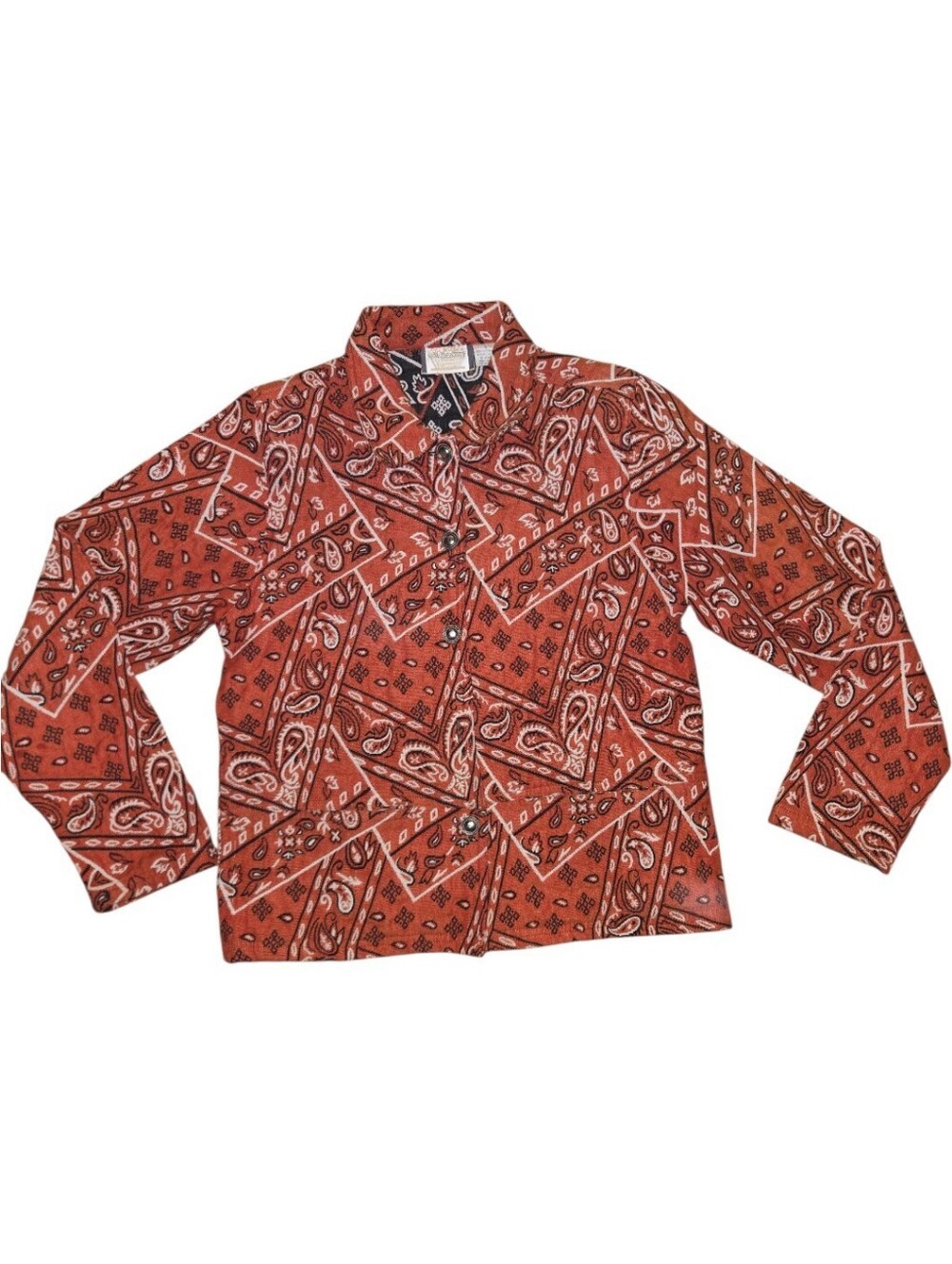New Identity Rust Red Bandana Print Button-Up Jacket Size S